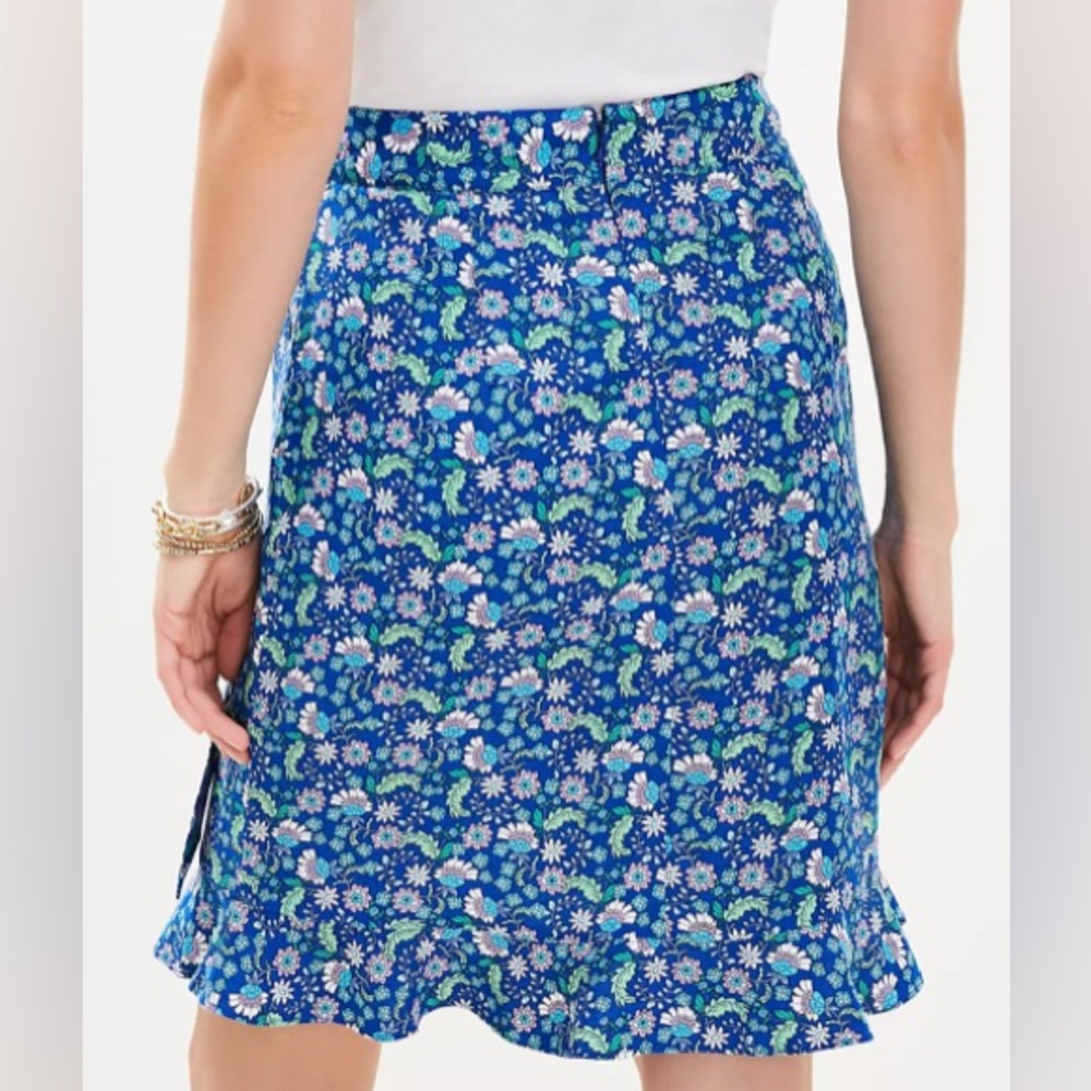 LOFT Blue Floral Faux Wrap Ruffled Skirt Size 4 (Measures like a 6) - Picture 2 of 12